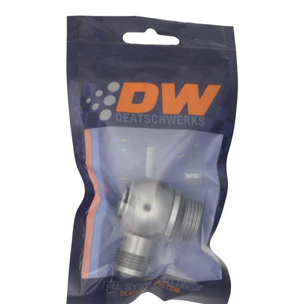 DeatschWerks 10AN ORB Male to 8AN Male Flare Low Profile 90-Degree Swivel - Anodized DW Titanium Supply