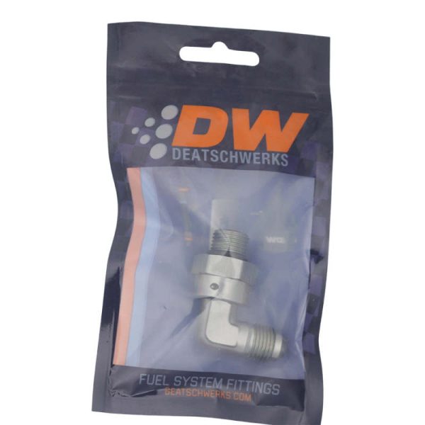 DeatschWerks 6AN ORB Male Swivel to 90-Degree 6AN Male Flare - Anodized DW Titanium Discount