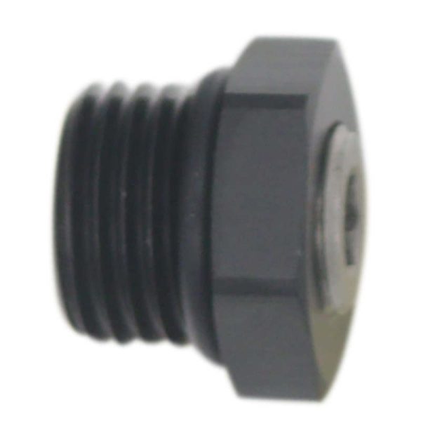 DeatschWerks 6AN ORB Male Plug Fitting with 1 8in NPT Gauge Port - Anodized Matte Black on Sale