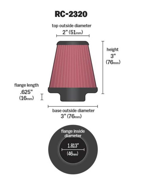 Universal Air Filter 1-13 16in FLG   3in Bottom   2in Top   3in Height Cheap