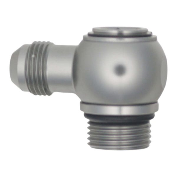 DeatschWerks 10AN ORB Male to 8AN Male Flare Low Profile 90-Degree Swivel - Anodized DW Titanium Supply