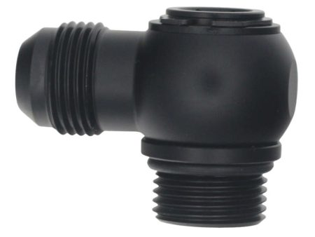 DeatschWerks 10AN ORB Male to 10AN Male Flare Low Profile 90-Degree Swivel - Anodized Matte Black on Sale