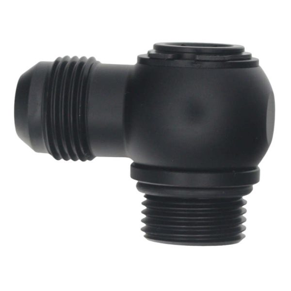 DeatschWerks 10AN ORB Male to 10AN Male Flare Low Profile 90-Degree Swivel - Anodized Matte Black on Sale