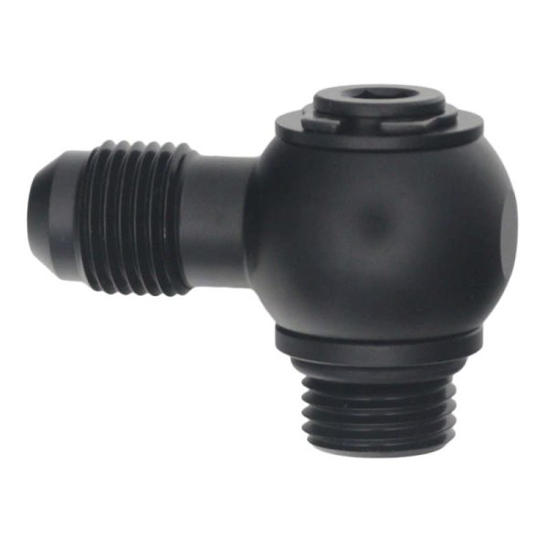 DeatschWerks 6AN ORB Male to 6AN Male Flare Low Profile 90-Degree Swivel - Anodized Matte Black Hot on Sale