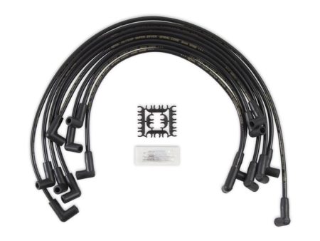 Spark Plug Wire Set - 90 Deg Boots - Black 8mm - Super Stock - 500 Ohms Ft Sprial Core - Custom - Black Wire - SBC 1974-1988 V8 HEI Supply